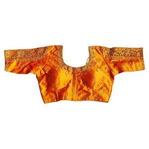 Bead work accented long sleeve saree Blouse - Yellow